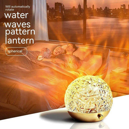 Spherical water ripple projector night light with touch controls creating colourful aurora patterns on wall