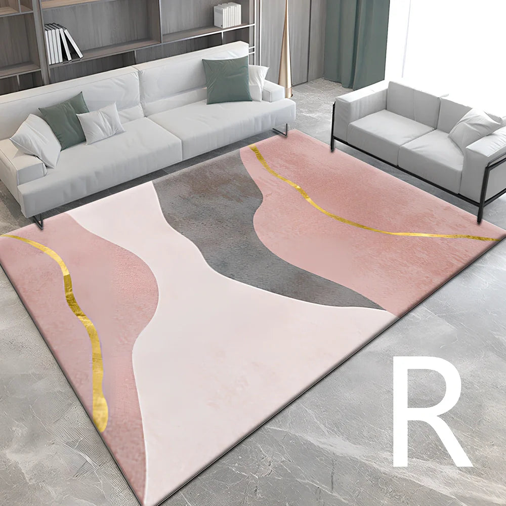 3D printed polyester carpet in bedroom setting showing visual depth design and flat surface texture