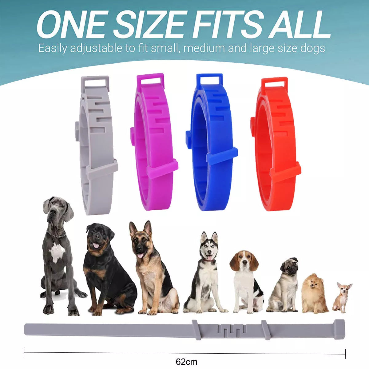 Adjustable silicone pet collar in various colors for flea and tick protection