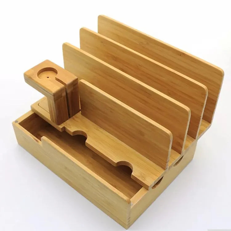 Bamboo smart phone charging rack made of wood with handmade relief carving and inkjet surface, desktop stand and ornament