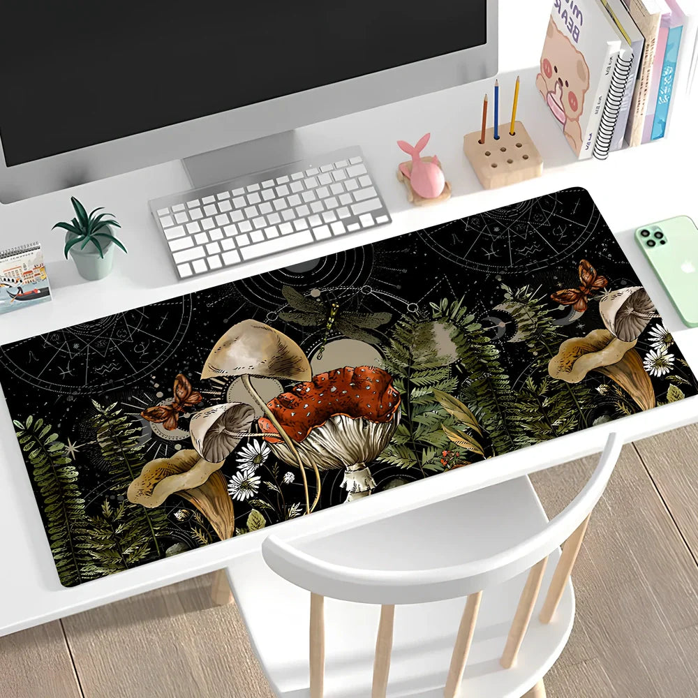 Large non-slip mouse pad with lock edge in Cherry Blossom Tower design, 900x400x4mm natural rubber base for desk stability