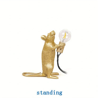 White and gold mouse-shaped desk lamp with polyresin details and 4W LED lighting