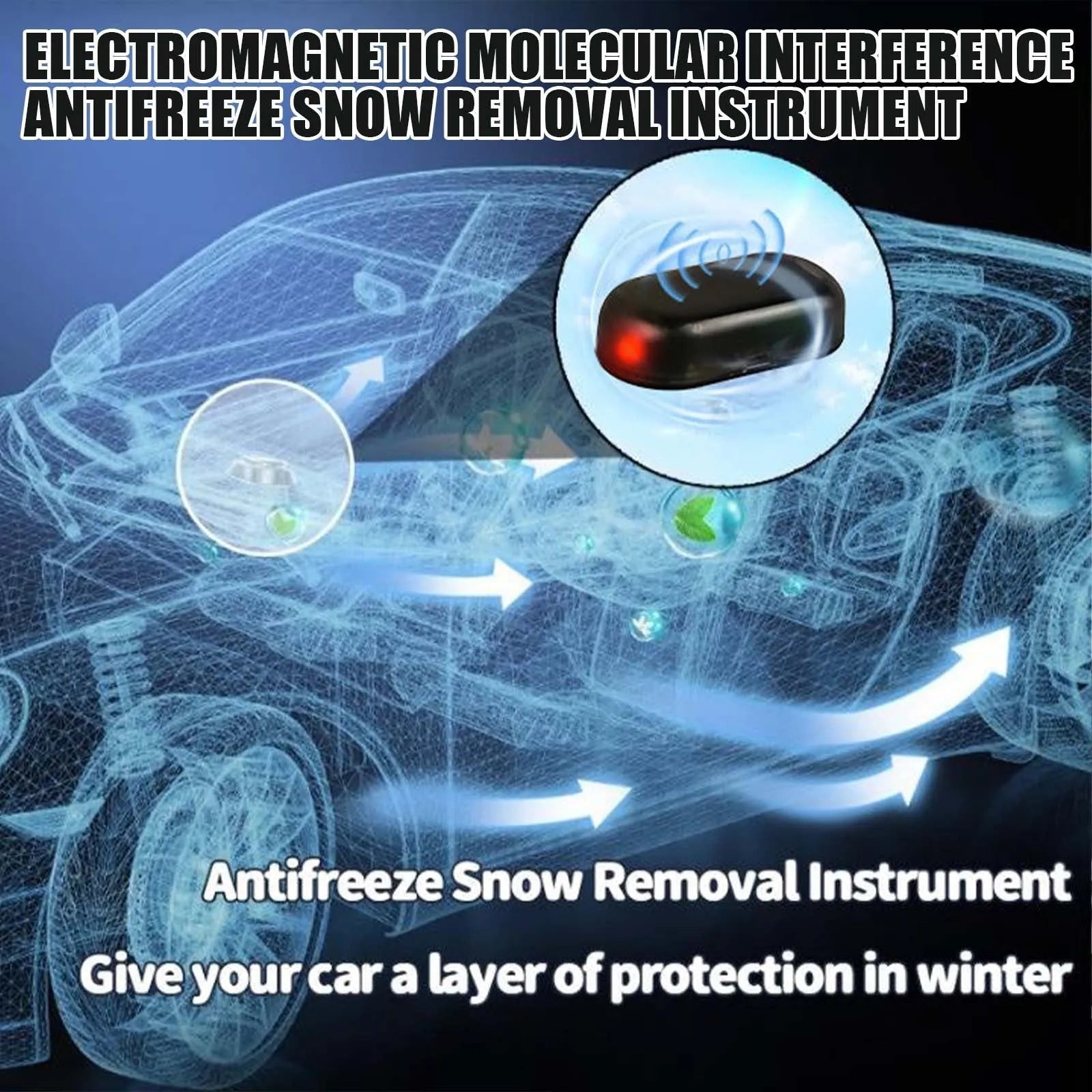 Black car deicer tool for snow removal measuring 5cm long on vehicle dashboard