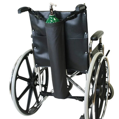 Black cylindrical wheelchair pannier bag for oxygen cylinder storage made from 600D Oxford cloth