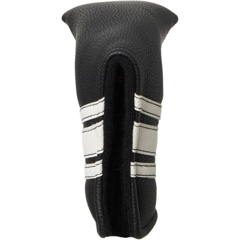 Black PU leather golf push rod case for club protection, showing sleek design and sleeve fit.