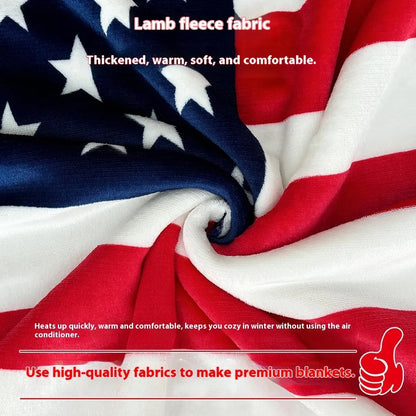 Striped American style polyester blanket showing three size options.