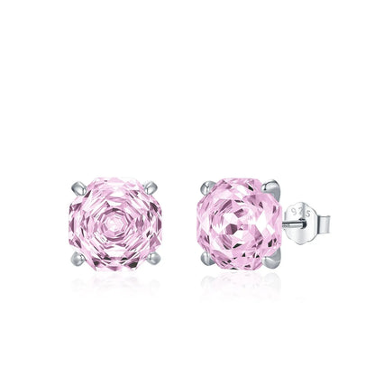 S925 sterling silver rose stud earrings for women in 6mm and 8mm sizes with butterfly backs