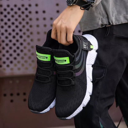 Korean Popcorn Rubber Sports Shoes with stretch fly woven design in white and black