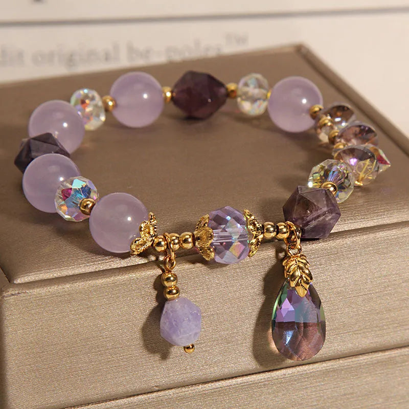 Retro lavender purple crystal water drop bracelet for children with colourful decorative elements