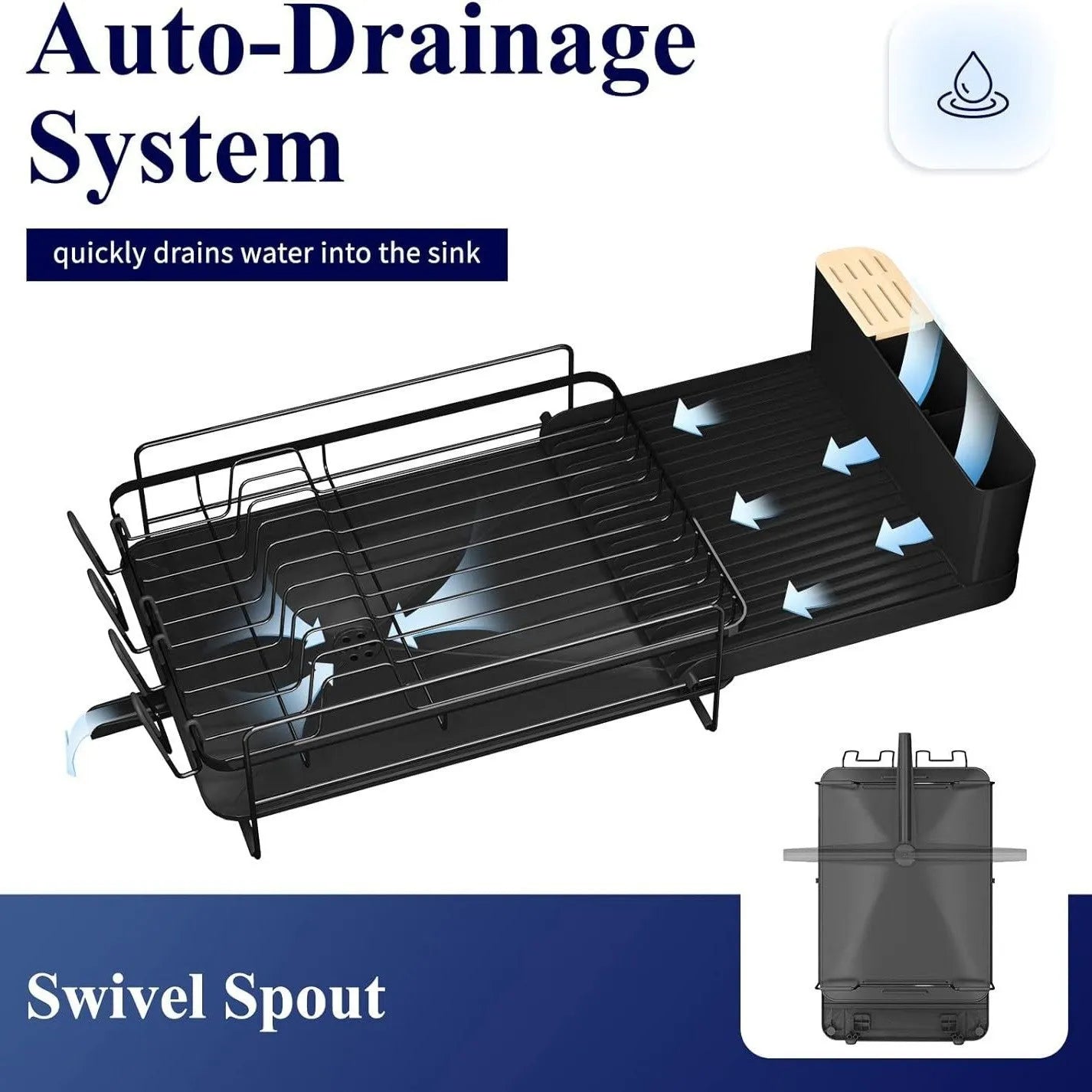 Retractable dish rack showing folded 30cm size and expanded cutlery drying configuration