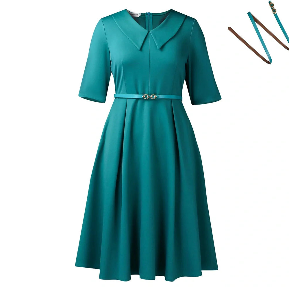 African dress with half sleeves and matching belt in solid colour with high waist design