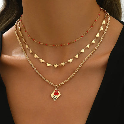 Adjustable three-layer clavicle chain necklace with geometric zinc alloy pendant