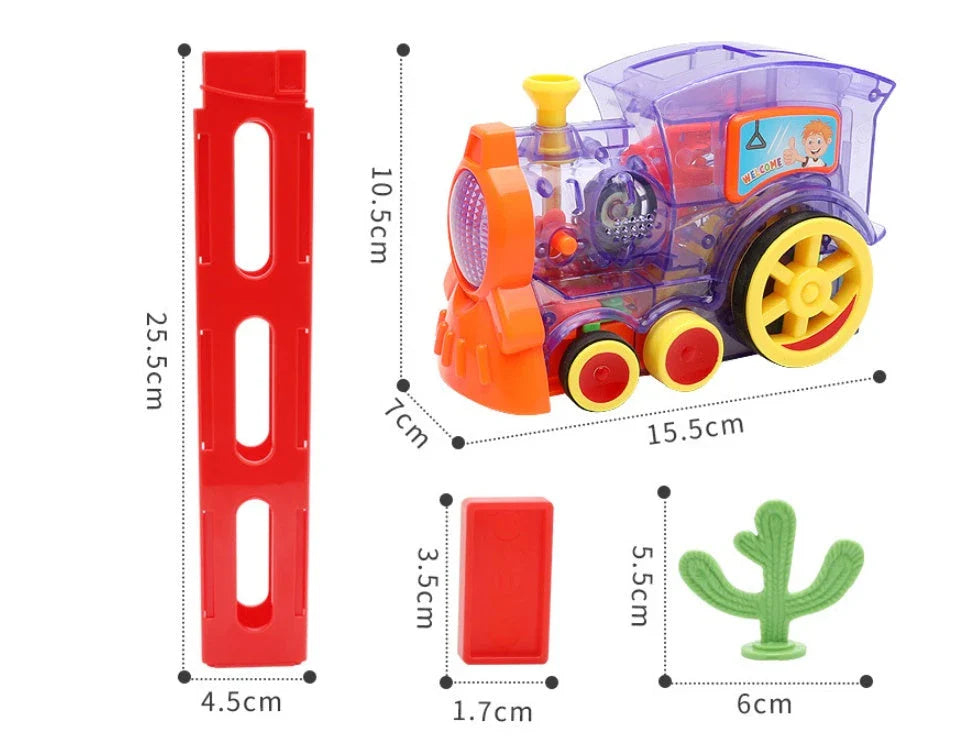 Automatic Domino-Building Train Toy with Mesmerizing Domino Display and Steering Mechanism