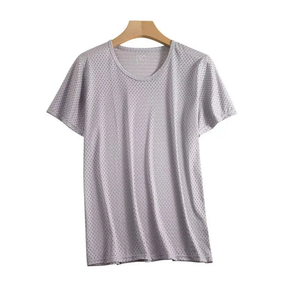 Men's loose fit ice silk short sleeve t-shirt in black, shown in a front view.