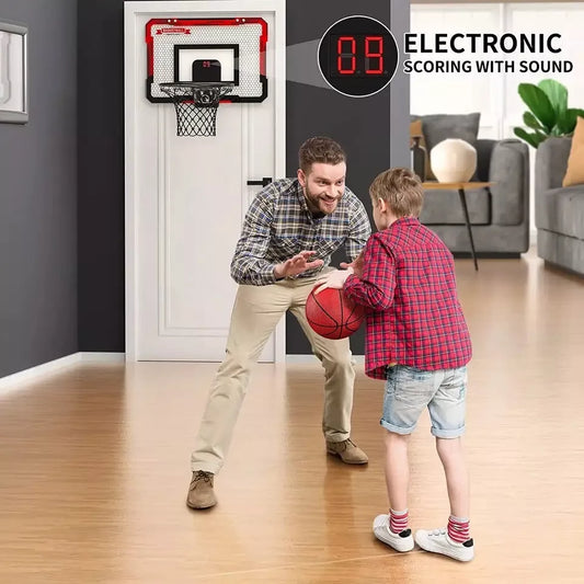 Indoor dunk basketball hoop shooting toy with scoreboard and two balls