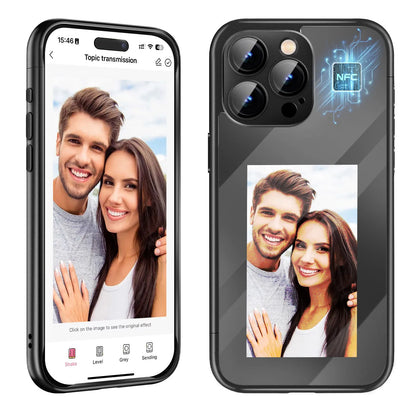 iPhone 15 Pro Max NFC ink screen flip phone case in black with DIY customisation elements visible