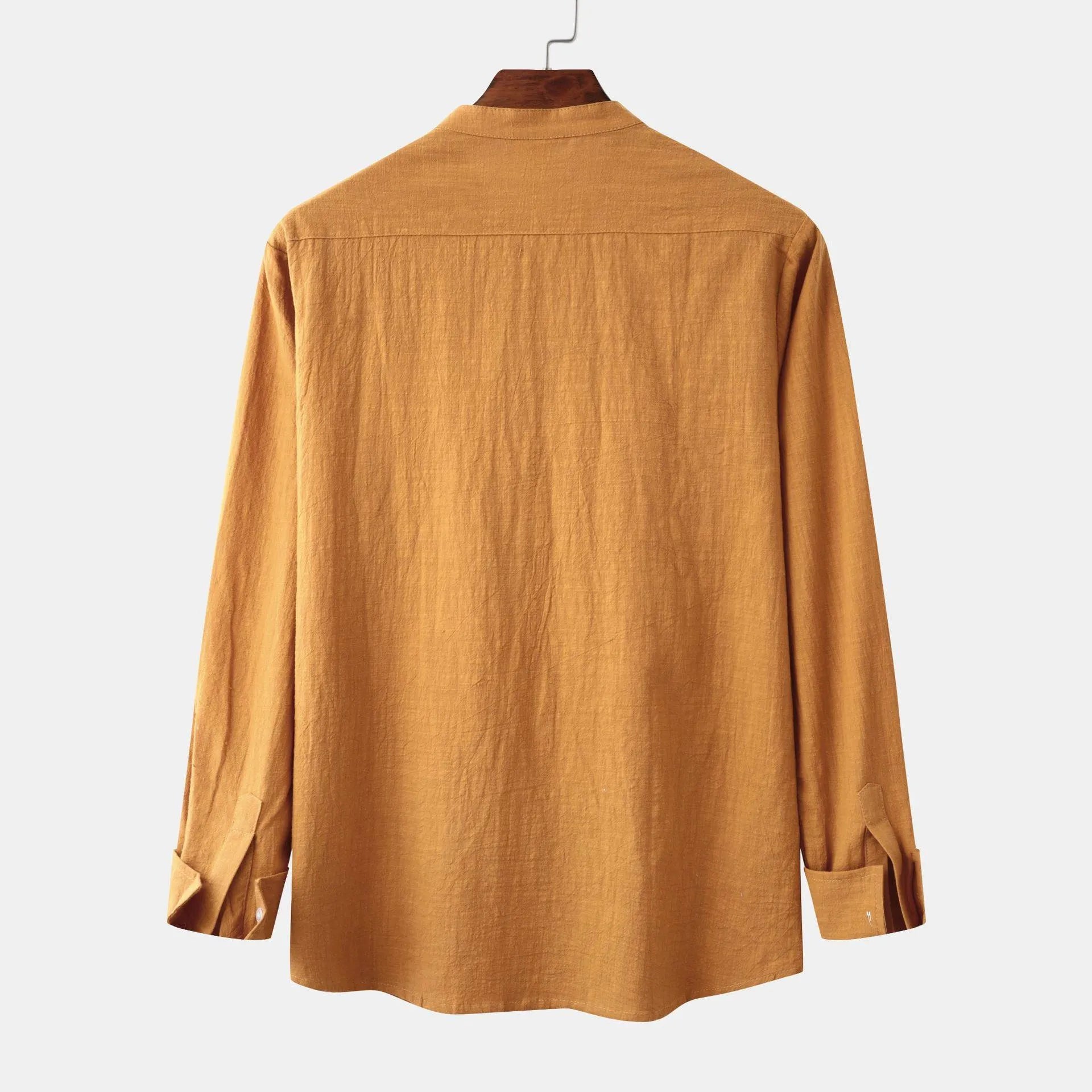 Men's slim fit brown long sleeve shirt made from cotton blend fabric