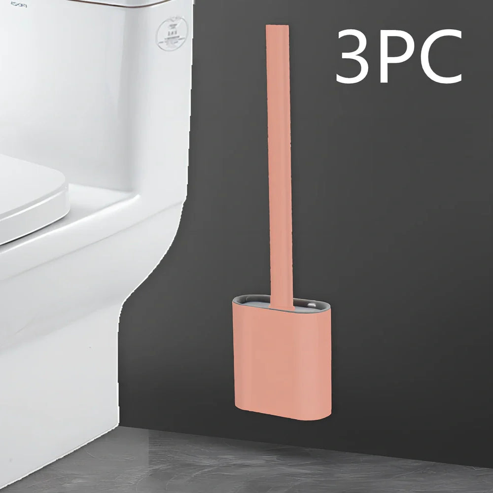 Wall-mounted soft toilet brush with silicone bristles and cover in midnight green colour