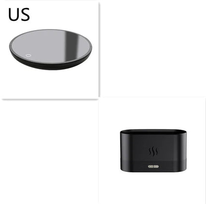 Square black aroma diffuser with flame light effect and mist output, 75x75x137mm