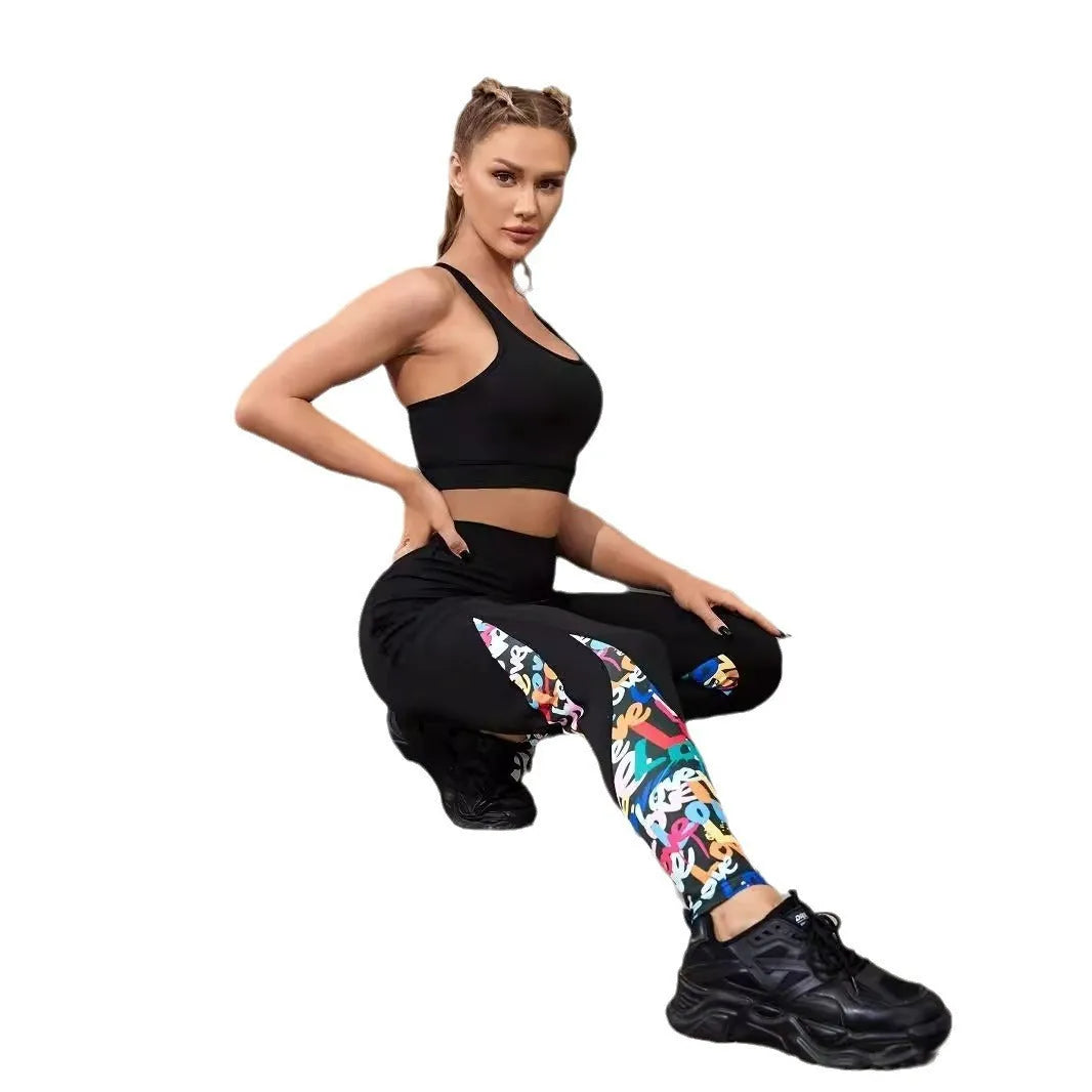Women's polyester yoga leggings with high-waist design and contrast patchwork patterns in various animal print styles