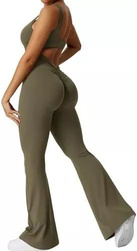 Women's sleeveless flare jumpsuit for yoga and fitness in various colors