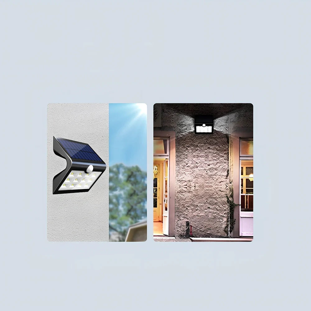 Solar outdoor wall light with dimensions 120x80x110mm for garden security lighting