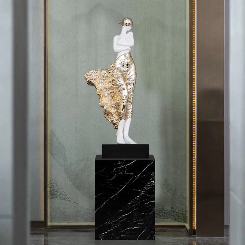 48cm tall beauty character sculptured ornament in rose gold finish on wooden surface