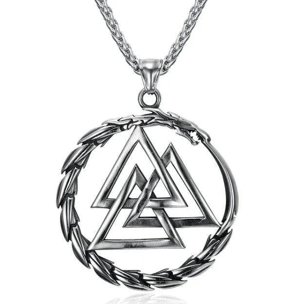 Stainless steel Norse rune necklaces with various Viking symbols and designs