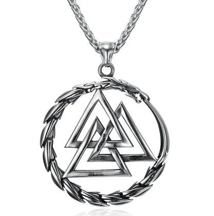 Stainless steel Norse rune necklaces with various Viking symbols and designs