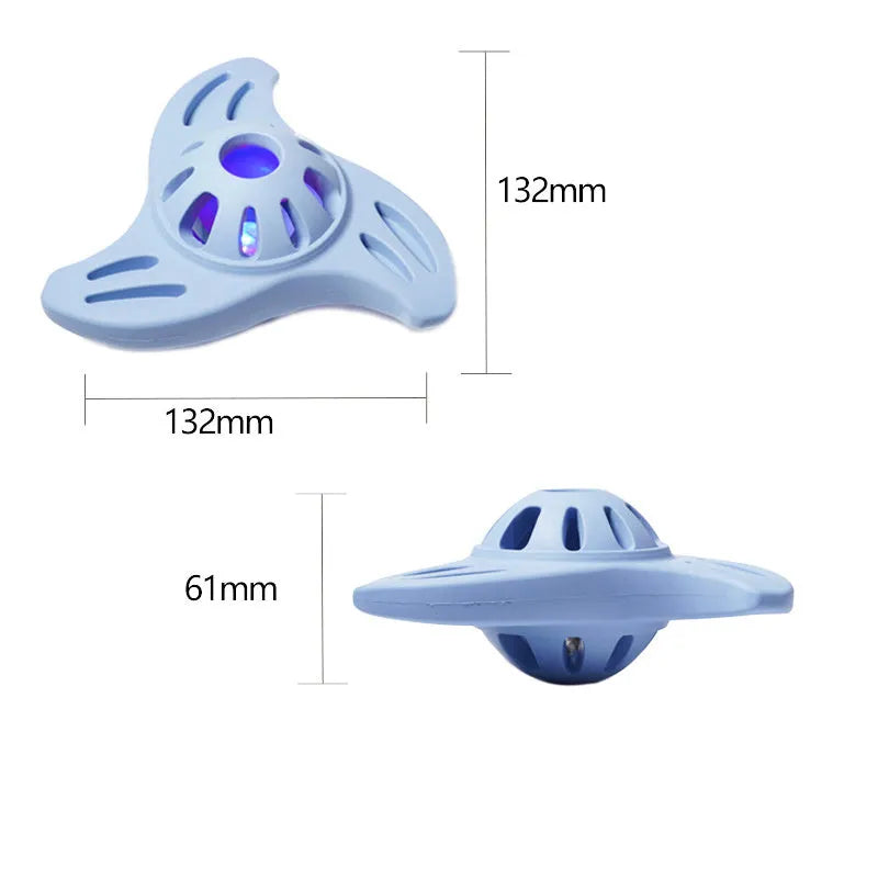 Blue boomerang-shaped dog toy with molar texture, dimensions 132x132x61mm for medium and large breed dogs