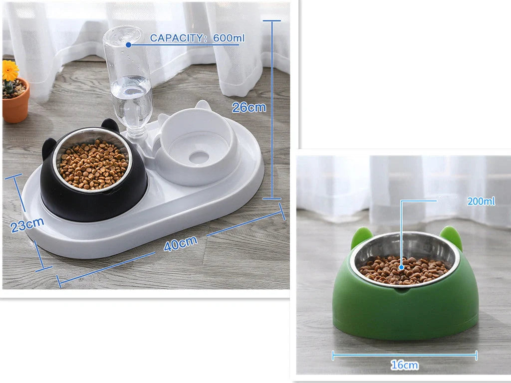 Stainless steel pet bowl with 15° tilt for cervical spine health, available in multiple colors