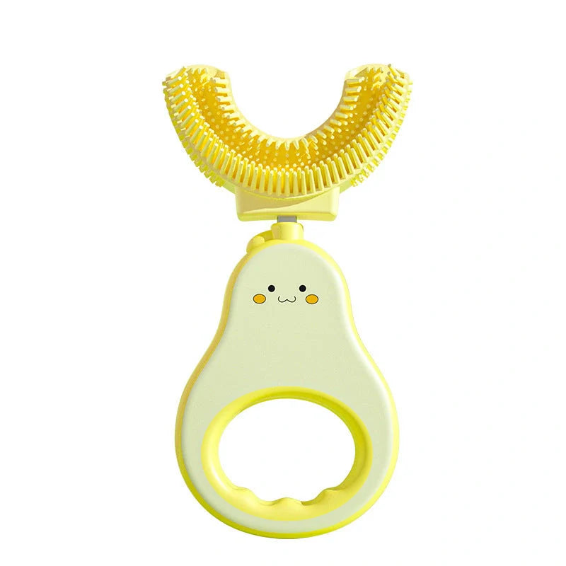 Creativity Baby Q Cute Teeth U-shaped Silicone Toothbrush in light yellow and sea foam green