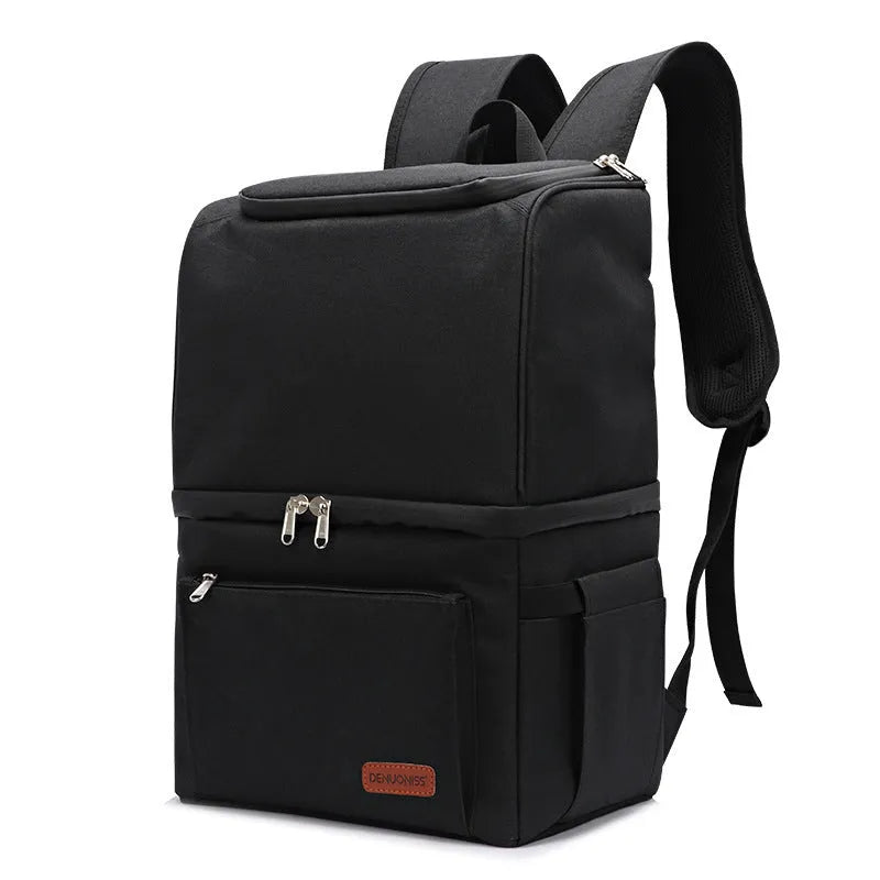 Blue insulated cooler backpack with shoulder straps and top handle