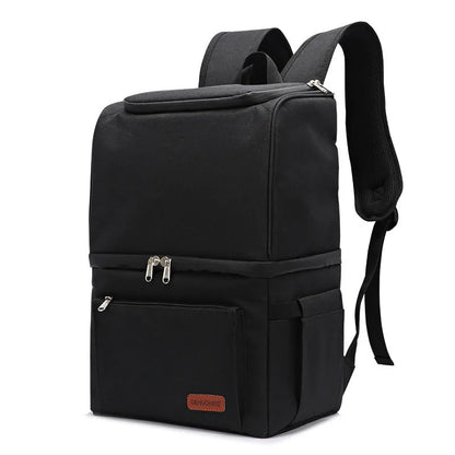Blue insulated cooler backpack with shoulder straps and top handle