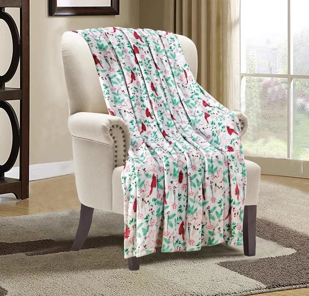 Double-sided flannel Christmas blanket with elk snowman Santa print in four sizes from 75cm to 200cm