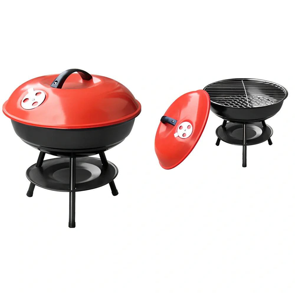 Spherical barbecue stove with 34.2cm cooking surface and black red finish