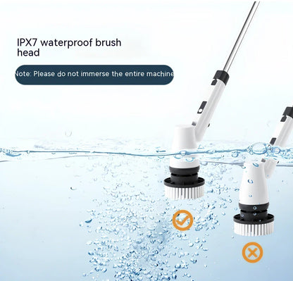 White 7-in-1 wireless electric cleaning brush with retractable 120cm handle and seven attachments for bathroom, floor, and car use