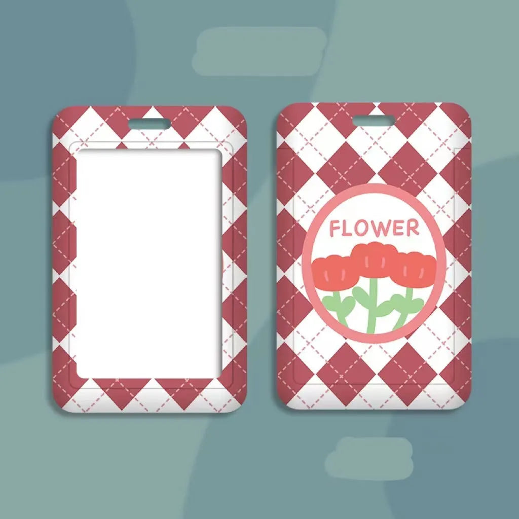 Student ID card set with plastic sleeve and neck strap in cartoon designs