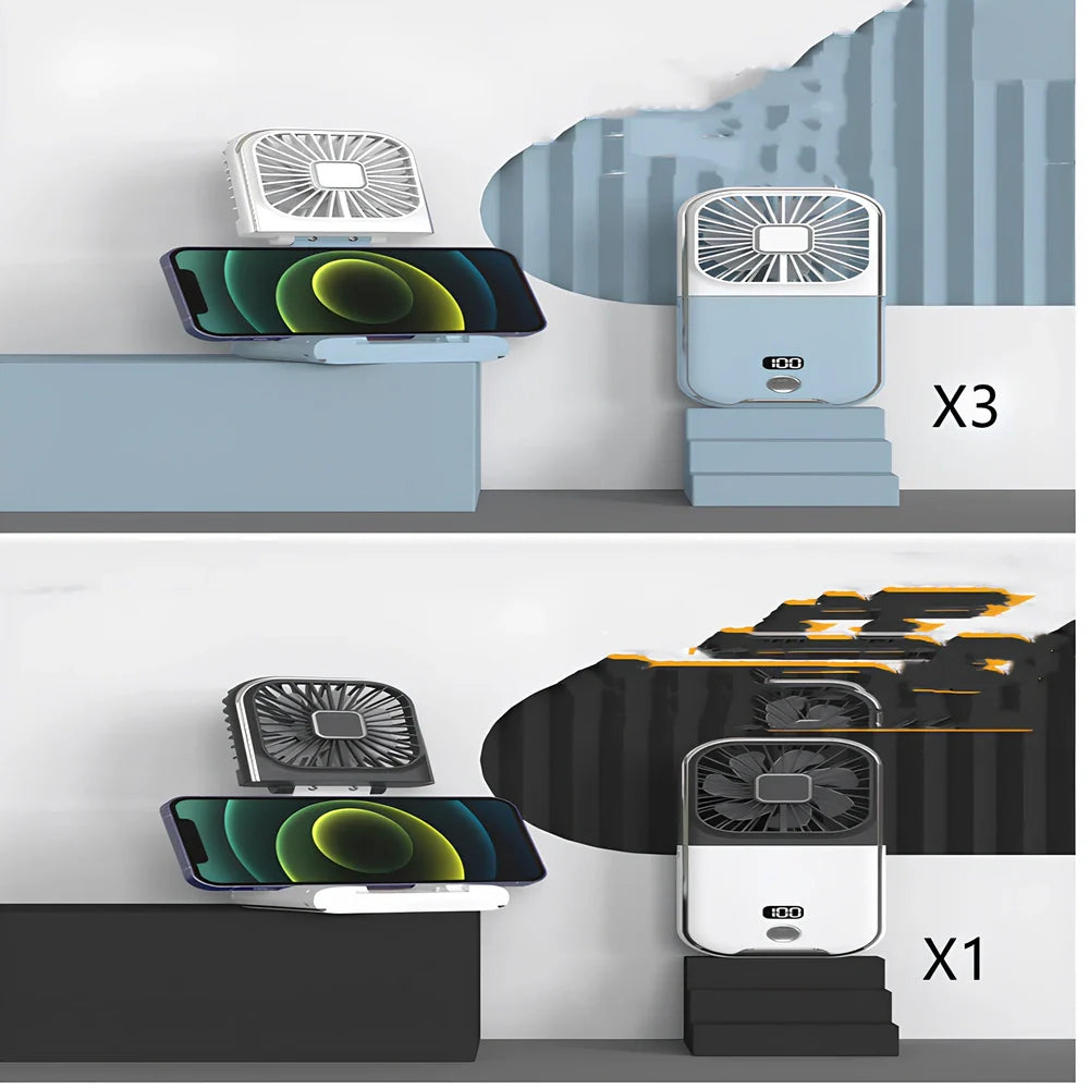 F30Pro folding portable handheld fan in white with digital display, 169x81x20mm size, USB charging, plastic blades for cooling