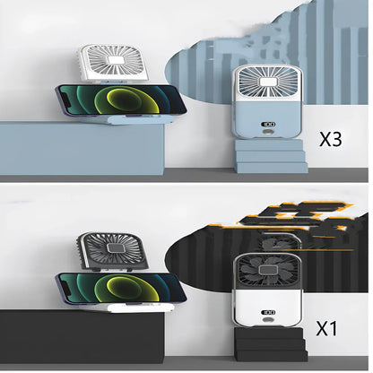 F30Pro folding portable handheld fan in white with digital display, 169x81x20mm size, USB charging, plastic blades for cooling