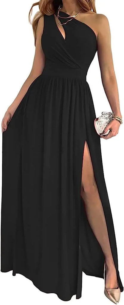Women's one shoulder maxi dress with high split cutout detail in soft fabric