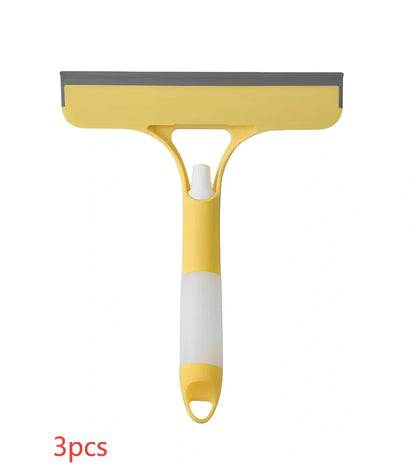 Double-sided plastic glass scraper in sky blue, 15cm long for removing household water stains