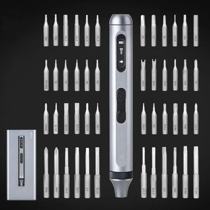 Precision electric screwdriver with aluminium alloy handle showing compact design
