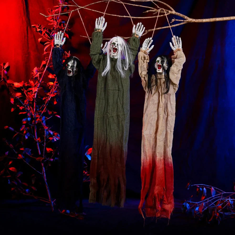 Halloween hanging ghost decoration with cloth construction and blood effect detailing