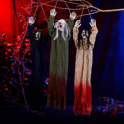 Halloween hanging ghost decoration with cloth construction and blood effect detailing