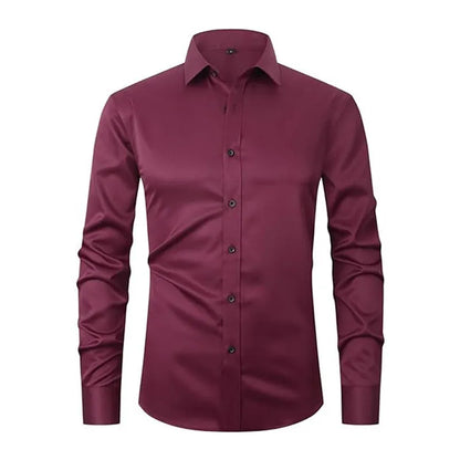 Men's stretch long sleeve work shirt in polyester, available in multiple colours and sizes S to 3XL for weights 70-130kg.