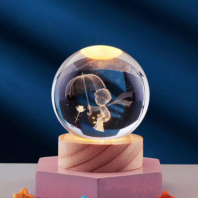 Crystal Ball Night Light with 3D Carved Solar System Design