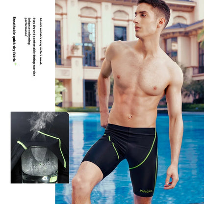 Men's black briefs-style training swimming trunks in polypropylene fibre, shown in available Asian sizes M to 3XL