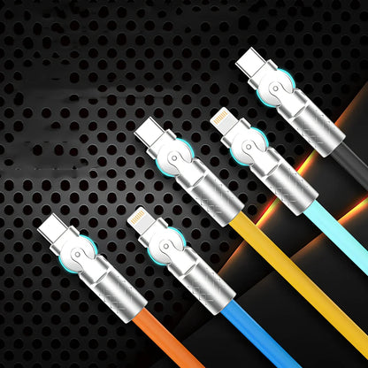 Rotating Type C data cable with 360-degree swivel connector in blue colour showing flexible silicone construction