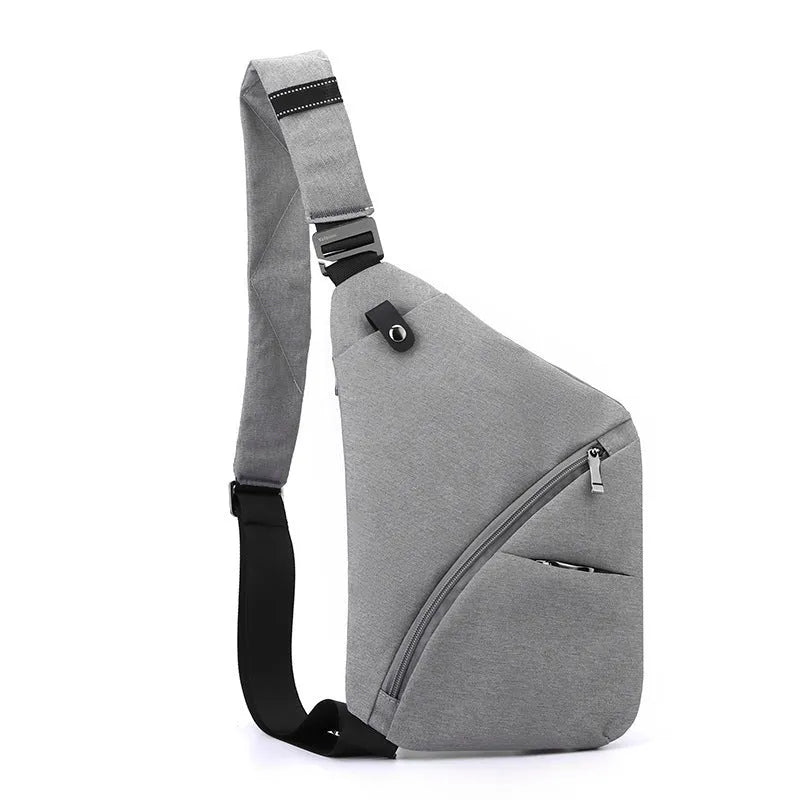 Men's black Oxford cloth chest bag with letter print worn over shoulder